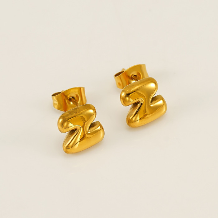 Classic Refined Elegant Women 18K Gold Plated Bubble Mini Letter Stud Earrings Trendy Party Jewelry Gift