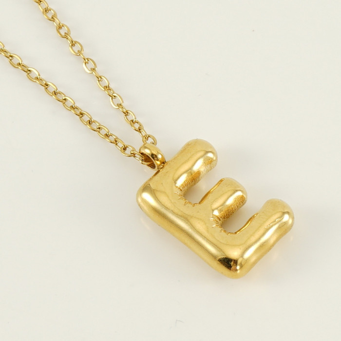 Classic Refined Elegant Women Glossy Bubble Letter Necklace Titanium Steel 26 Letter Pendant Necklace Jewelry Gift