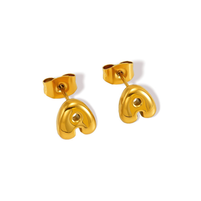 Classic Refined Elegant Women 18K Gold Plated Bubble Mini Letter Stud Earrings Trendy Party Jewelry Gift