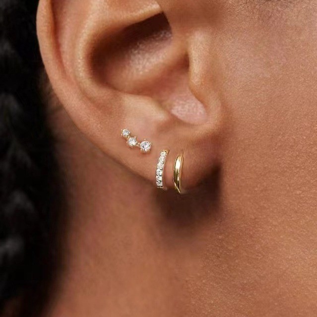 Elegant Women Jewelry Zircon Simple Gold Circle Earrings 3pcs/ Set Party Festival Casual Jewelry Gift