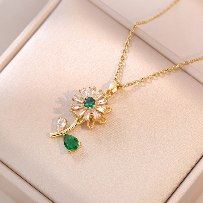 Refined Elegant Women Zircon Sunflower Necklace Earring Ring Set Trendy Party Festival Casual Jewelry Gift