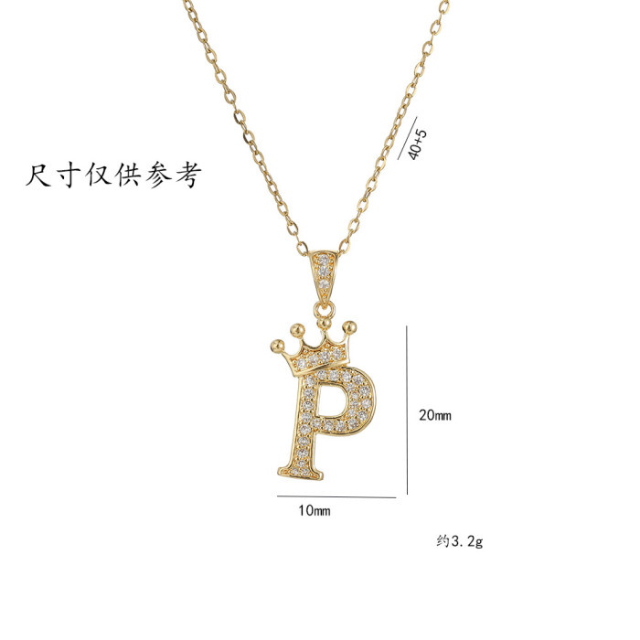 Classic Refined Elegant Women Zircon Crown English Letter Pendant Party Festival Trendy Casual Jewelry Gift