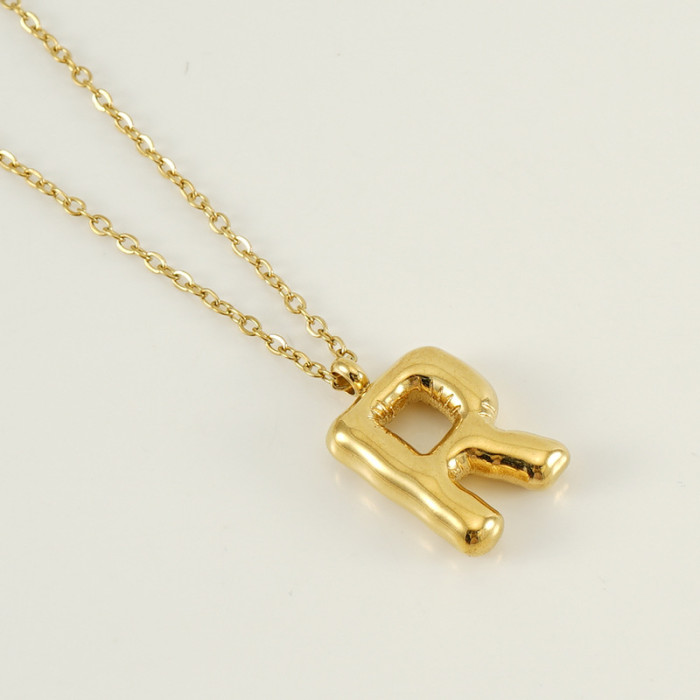 Classic Refined Elegant Women Glossy Bubble Letter Necklace Titanium Steel 26 Letter Pendant Necklace Jewelry Gift