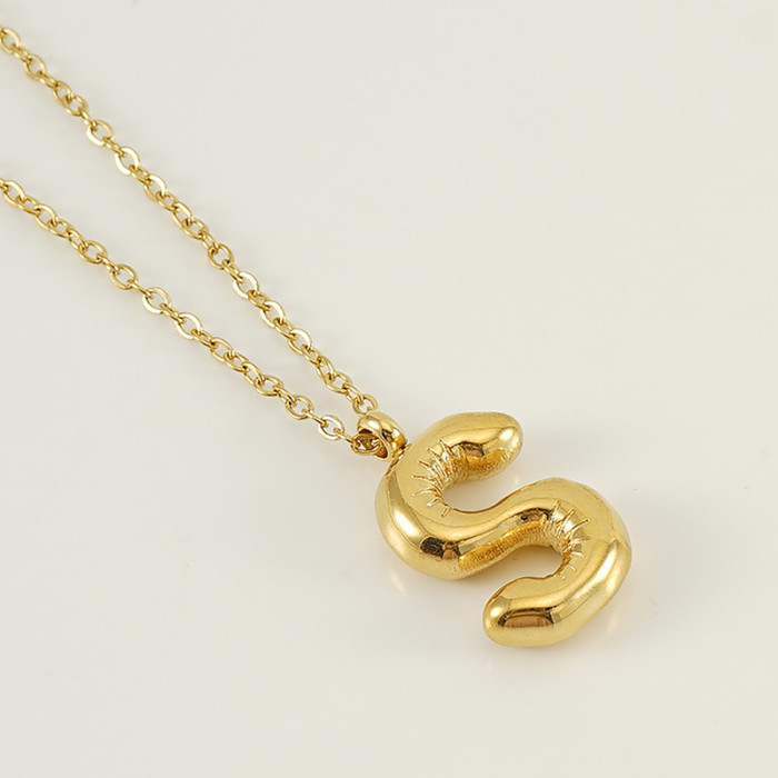 Classic Refined Elegant Women Glossy Bubble Letter Necklace Titanium Steel 26 Letter Pendant Necklace Jewelry Gift