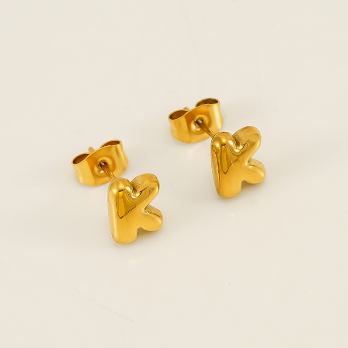 Classic Refined Elegant Women 18K Gold Plated Bubble Mini Letter Stud Earrings Trendy Party Jewelry Gift