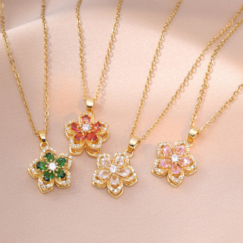 Dainty Elegant Rotatable Pendant Bauhinia Zircon Flower Necklace for Women Stylish Trendy Party Festival Casual Jewelry Gift