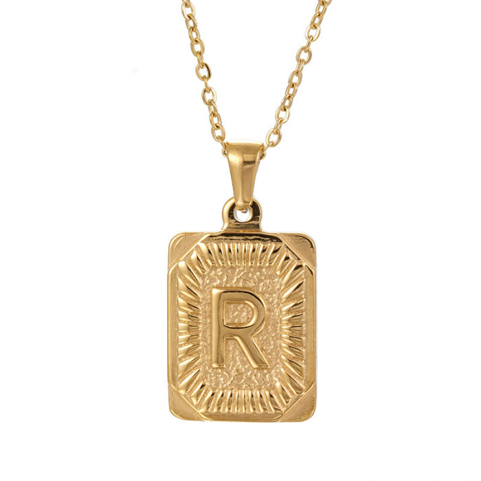 18K Gold Plated Square Brand Stainless Steel 26 Letter Pendant Fashion English Letter Necklace Wholesale