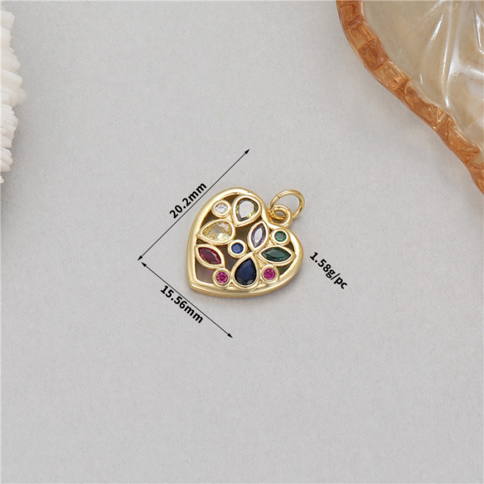 Chic Hypoallergenic Versatile Gold Plated Heart Pendant with Colorful Zircon Handmade DIY Jewelry