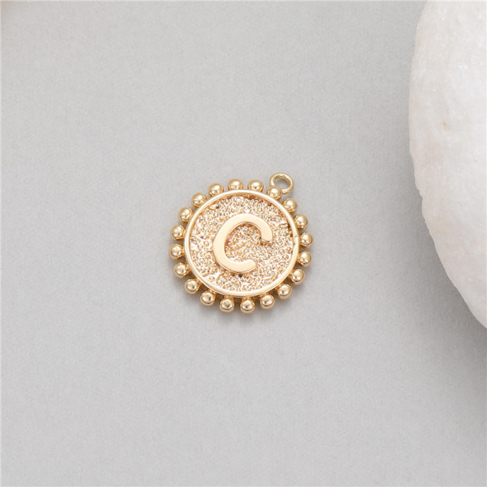 Classic Refined Elegant Women Accessory 14K Round Coin 26 Letter Pendant DIY Accessory Earrings Bracelet