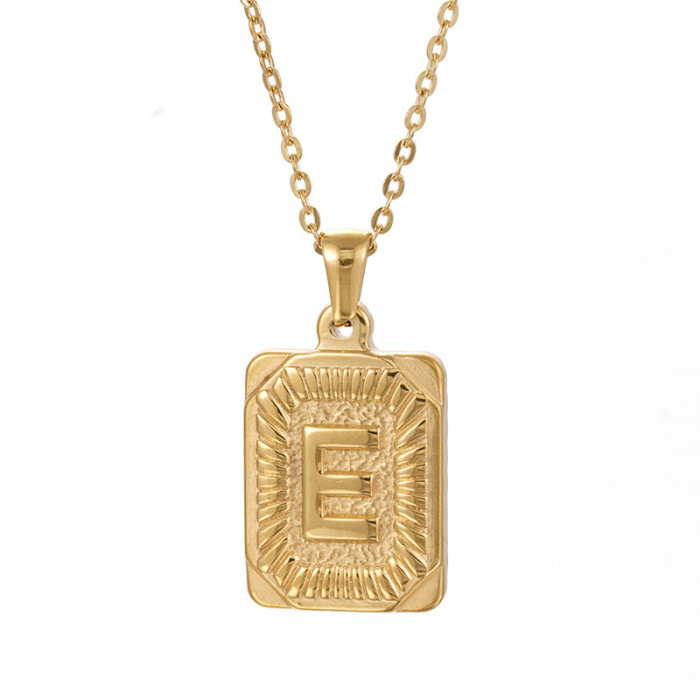 18K Gold Plated Square Brand Stainless Steel 26 Letter Pendant Fashion English Letter Necklace Wholesale