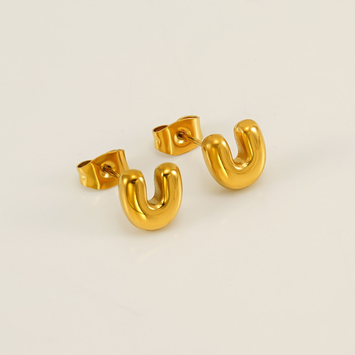 Classic Refined Elegant Women 18K Gold Plated Bubble Mini Letter Stud Earrings Trendy Party Jewelry Gift
