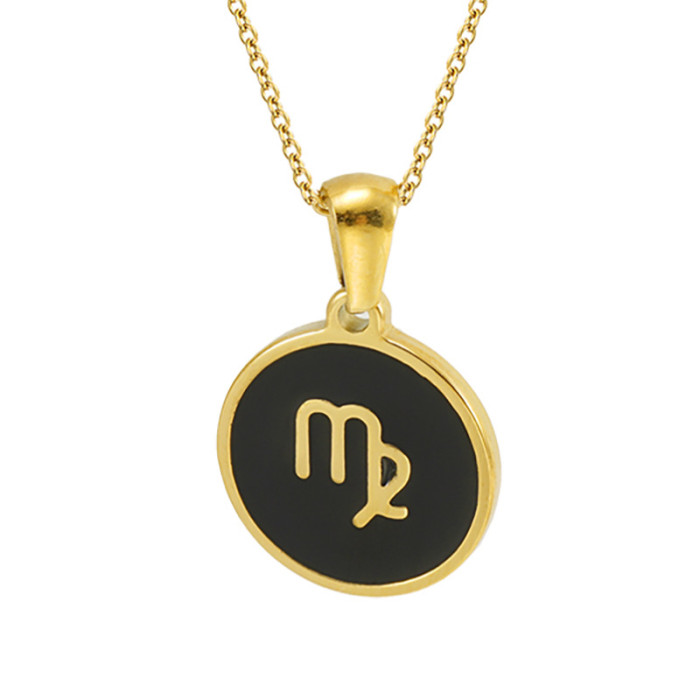 Classic Refined Elegant Women 18k Gold Plated Stainless Steel Twelve Constellation Necklace Party Festival Casual Jewelry Gift
