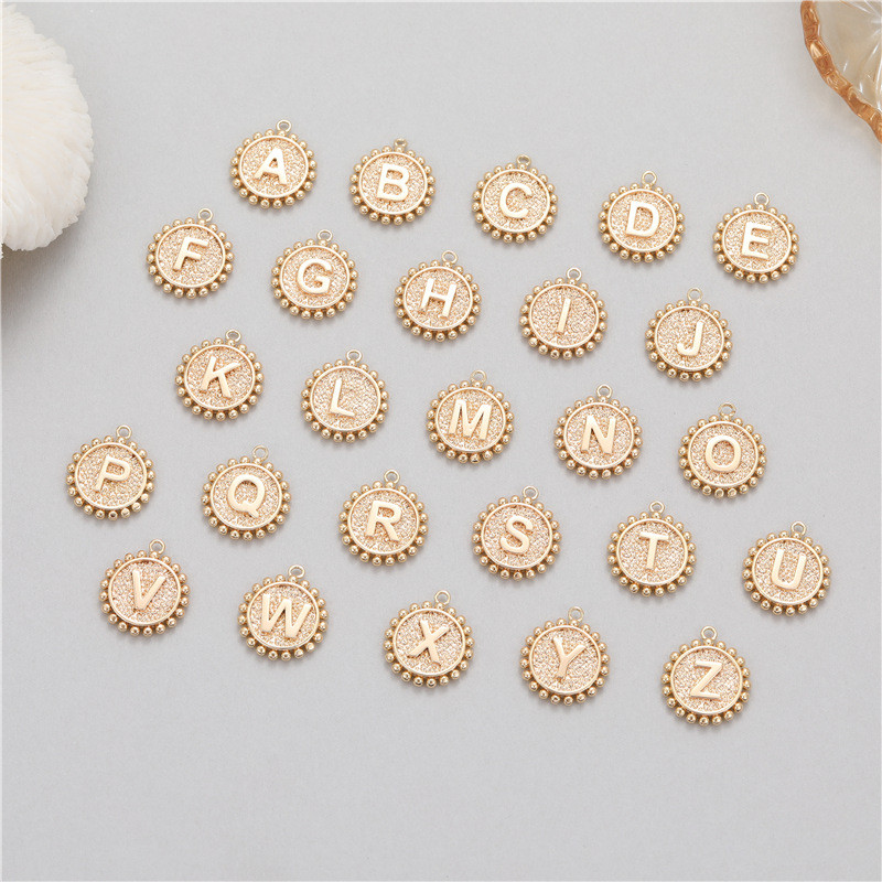 Classic Refined Elegant Women Accessory 14K Round Coin 26 Letter Pendant DIY Accessory Earrings Bracelet