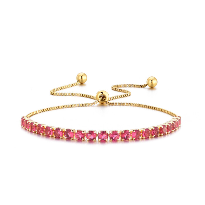 Classic Refined Chic Elegant 18K Gold Stainless Steel Zircon Bracelet Adjustable Single Row Zircon Bracelet