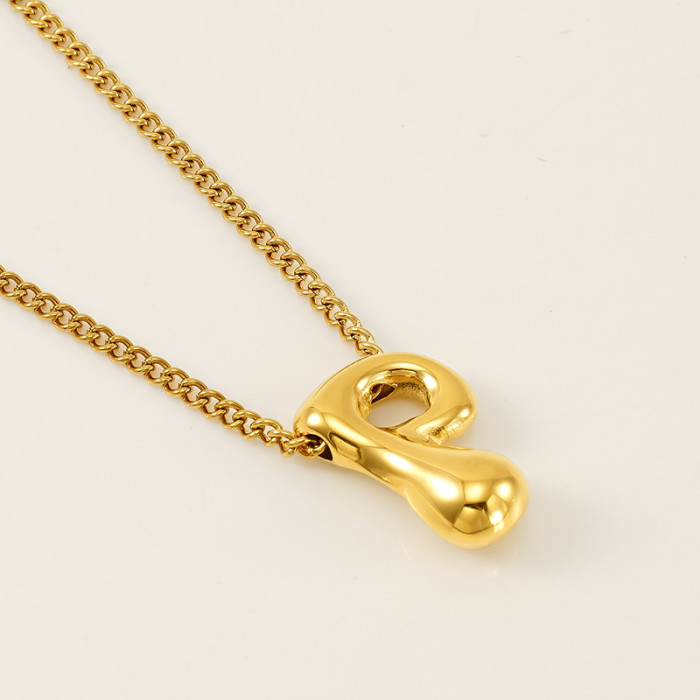 Chic Elegant 18K Gold Stainless Steel Balloon Bubble Letter Pendant Necklace Party Festival Trendy Casual Jewelry Gift