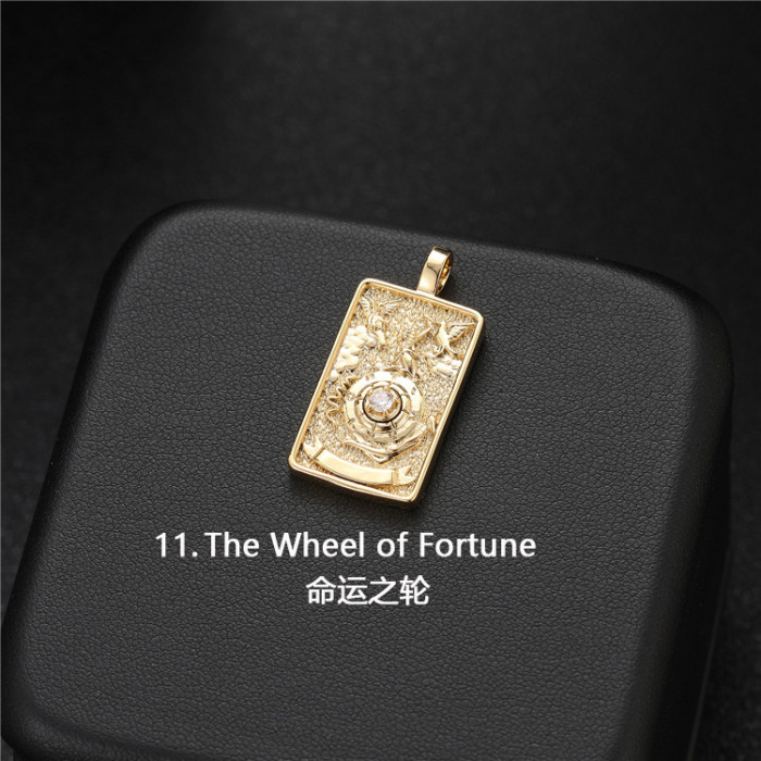 Chic Hypoallergenic 14K Gold Micro-inset Zircon Hanging Tarot Card Pendant DIY Jewelry Accessories