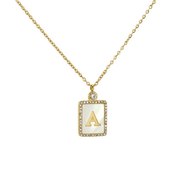 Classic Refined Elegant Women Stainless Steel Square Letter Necklace with Zircon Trendy Casual Jewelry Gift
