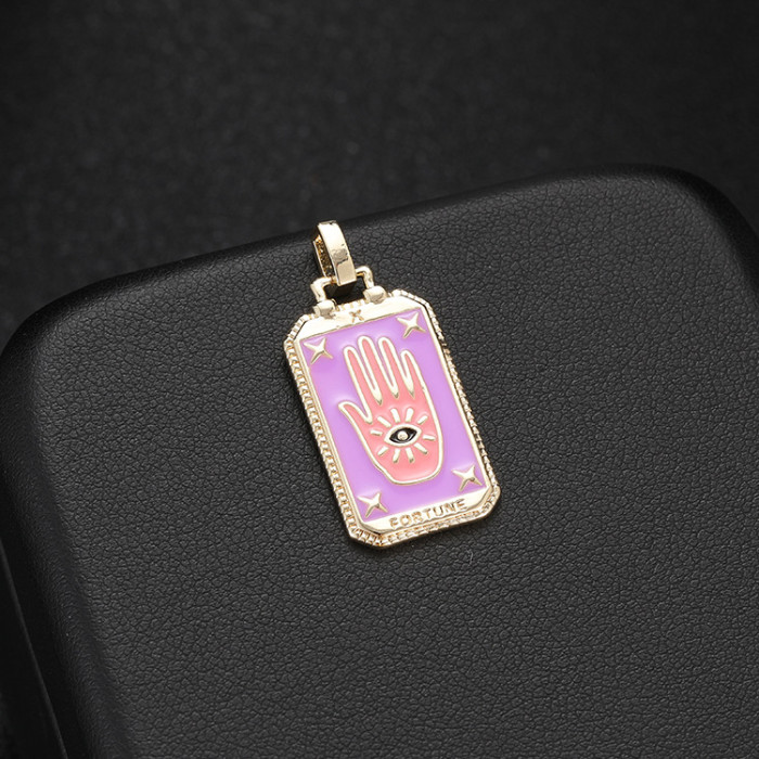 14K Gold Plated Dripping Oil Tarot Card Pendant Personalized Handmade Necklace DIY Jewelry Accessories