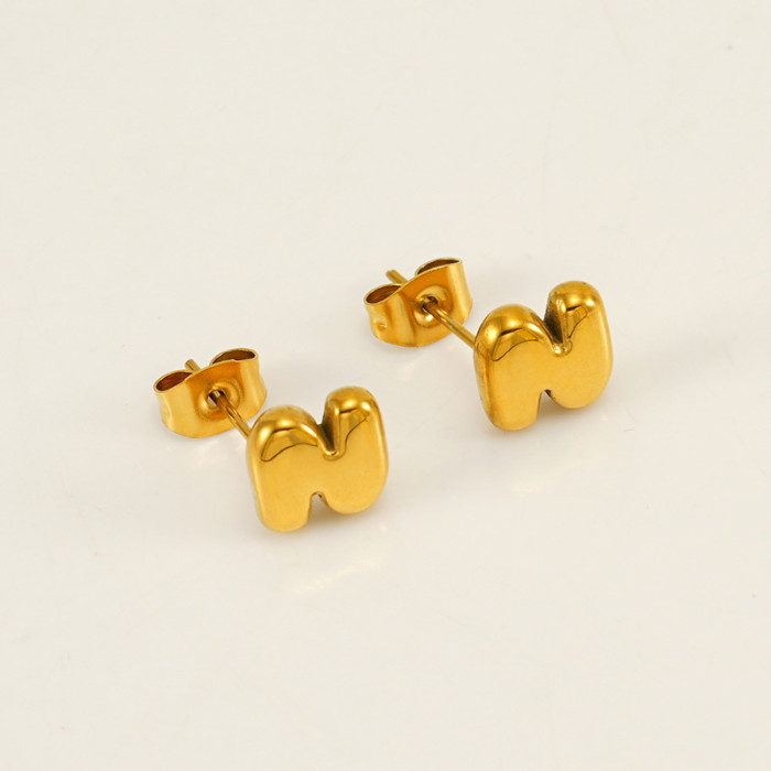 Classic Refined Elegant Women 18K Gold Plated Bubble Mini Letter Stud Earrings Trendy Party Jewelry Gift