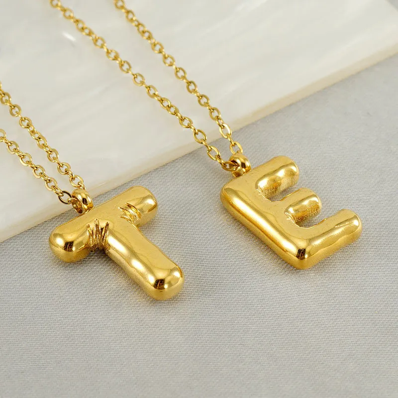 Classic Refined Elegant Women Glossy Bubble Letter Necklace Titanium Steel 26 Letter Pendant Necklace Jewelry Gift