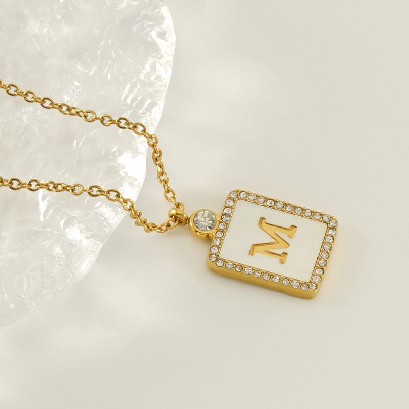 Classic Refined Elegant Women Stainless Steel Square Letter Necklace With Zircon Trendy Casual Jewelry Gift 216045373104