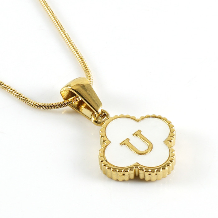 Dainty Elegant 18K Gold Plated Stainless Steel Four-leaf Clover Letter Necklace Trendy Party Festival Casual jewelry Gift
