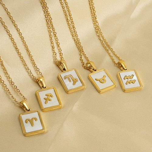 Chic Hypoallergenic 18K Gold Plated Stainless Steel  Shell 12 Constellation Pendant Necklace