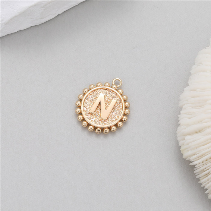 Classic Refined Elegant Women Accessory 14K Round Coin 26 Letter Pendant DIY Accessory Earrings Bracelet
