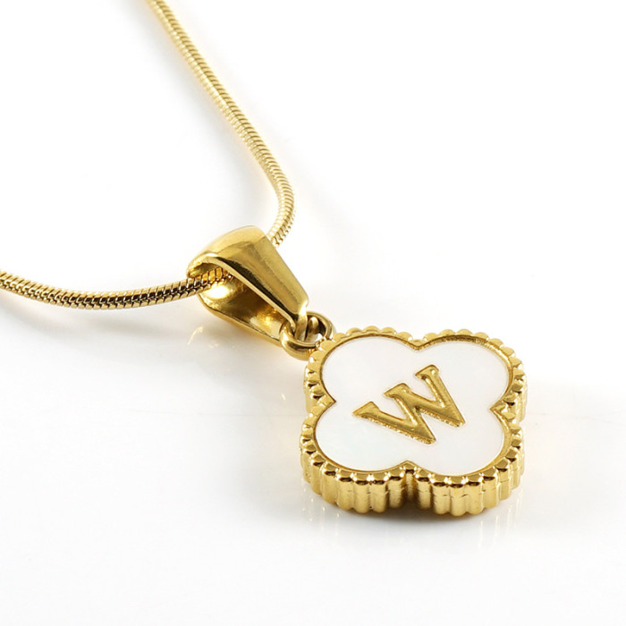 Dainty Elegant 18K Gold Plated Stainless Steel Four-leaf Clover Letter Necklace Trendy Party Festival Casual jewelry Gift