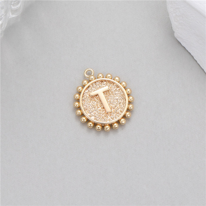 Classic Refined Elegant Women Accessory 14K Round Coin 26 Letter Pendant DIY Accessory Earrings Bracelet