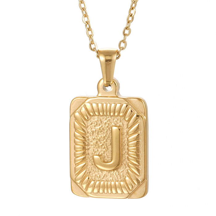 18K Gold Plated Square Brand Stainless Steel 26 Letter Pendant Fashion English Letter Necklace Wholesale