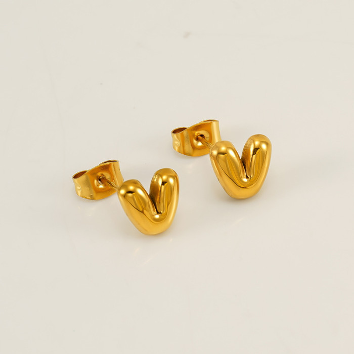 Classic Refined Elegant Women 18K Gold Plated Bubble Mini Letter Stud Earrings Trendy Party Jewelry Gift