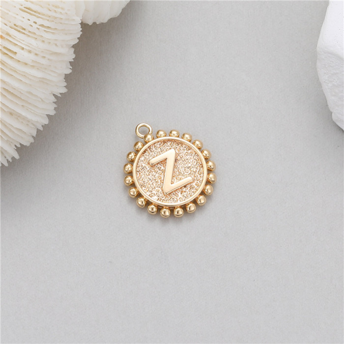 Classic Refined Elegant Women Accessory 14K Round Coin 26 Letter Pendant DIY Accessory Earrings Bracelet