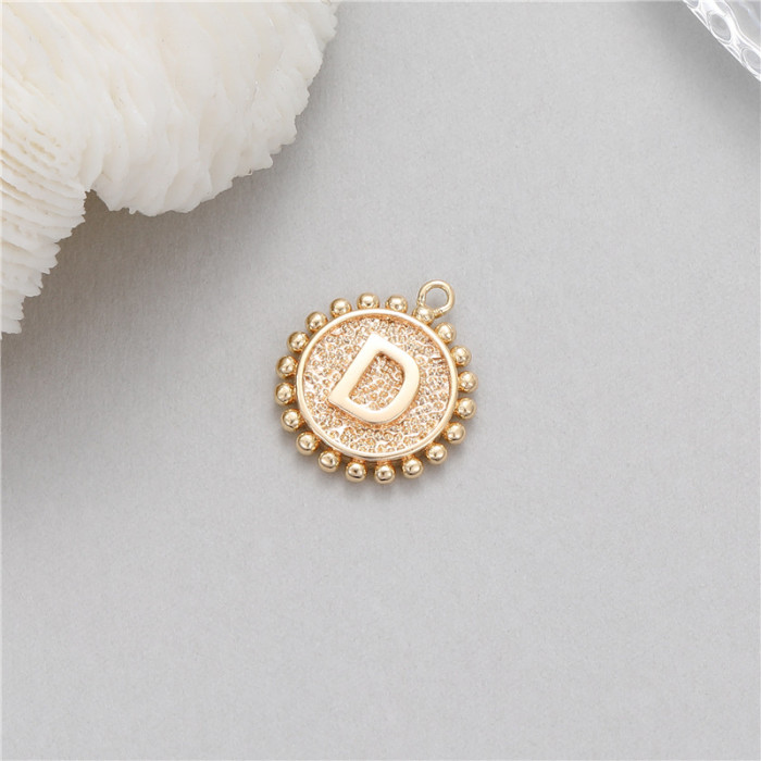 Classic Refined Elegant Women Accessory 14K Round Coin 26 Letter Pendant DIY Accessory Earrings Bracelet