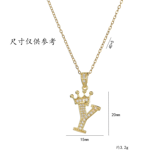 Classic Refined Elegant Women Zircon Crown English Letter Pendant Party Festival Trendy Casual Jewelry Gift