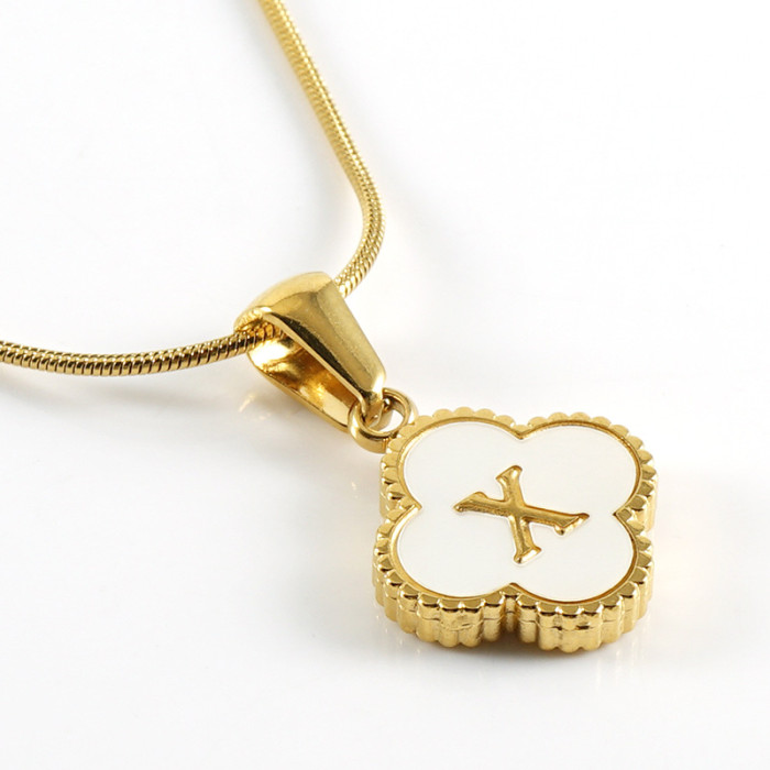 Dainty Elegant 18K Gold Plated Stainless Steel Four-leaf Clover Letter Necklace Trendy Party Festival Casual jewelry Gift