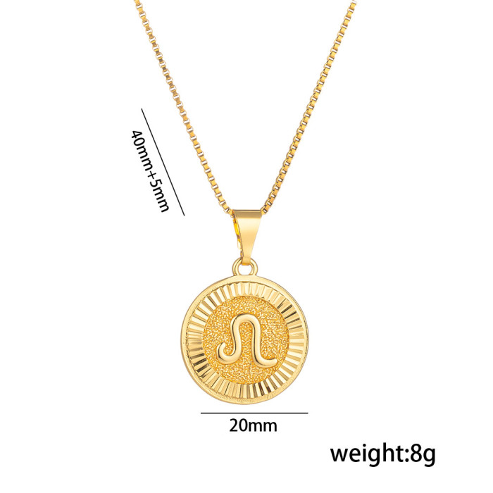 Classic Refined Stainless Steel Twelve Constellations Pendant Necklace Festival Casual Jewelry Gift