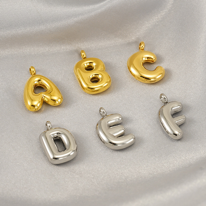 Classic 18k Gold Titanium Steel Bubble Letter Pendant 26 Letter Necklace DIY Accessories
