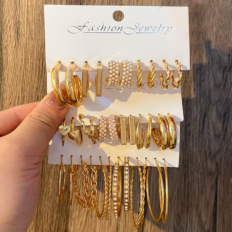 Fashion Circle Hoop Earring Set for Women Vintage Pearl Earring Jewelry Gifts