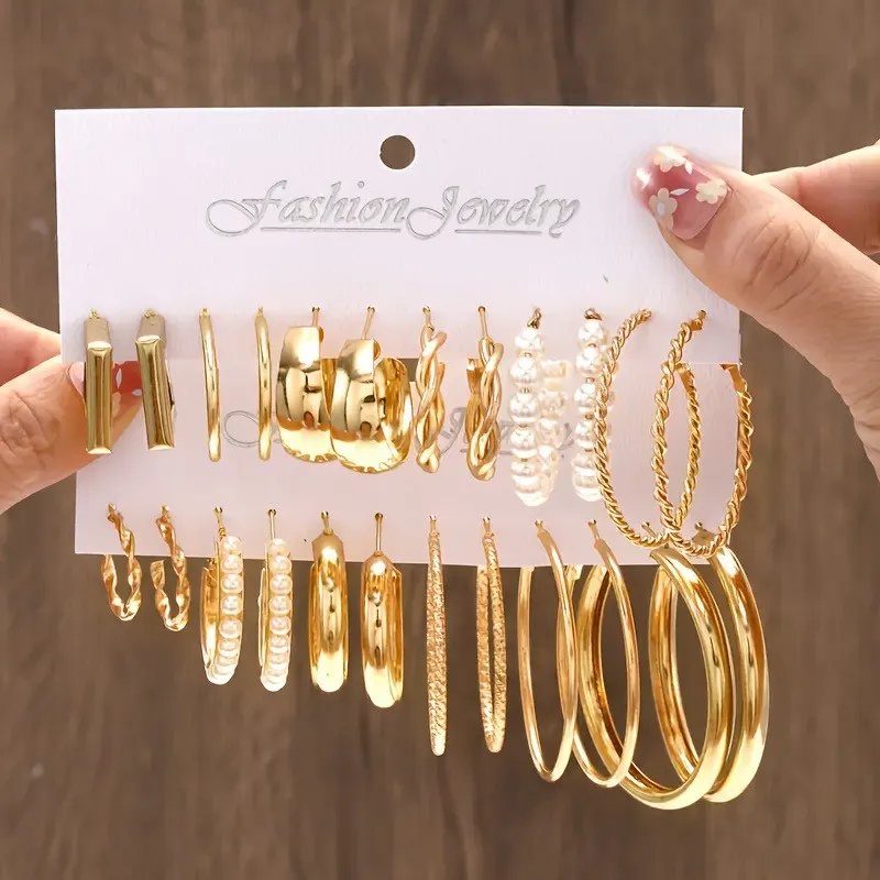 Chic Gold Plated Hoop Earring Set for Women Trendy Party Festival Casual Jewelry Gift