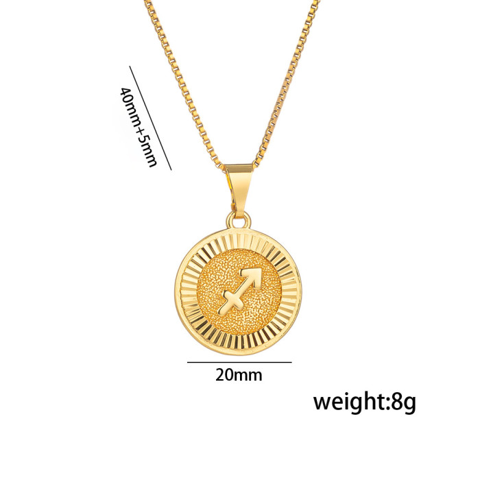 Classic Refined Stainless Steel Twelve Constellations Pendant Necklace Festival Casual Jewelry Gift