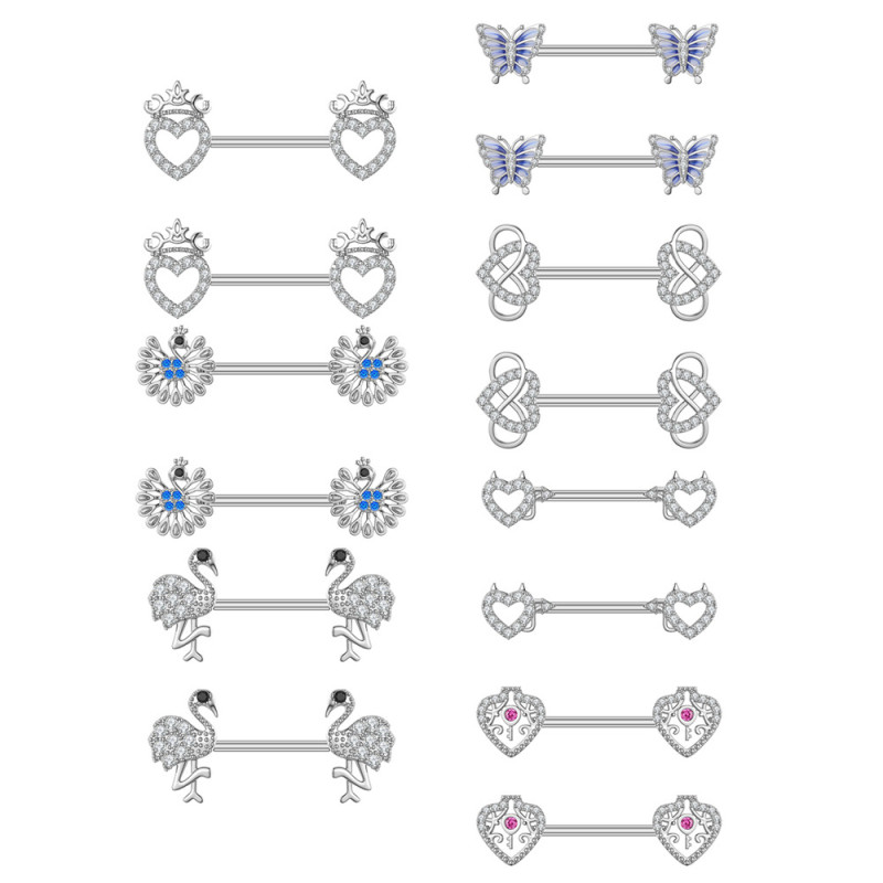 Chic Steel Nipple Ring for Women Ball Heart Butterfly Nipple Barbell Septum Rings Body Piercing Jewelry