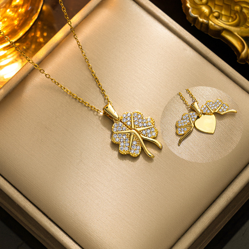 Chic Elegant Stainless Steel Openable Lucky Grass Pendant Necklace Trendy Casual Jewelry Gift 216045313326