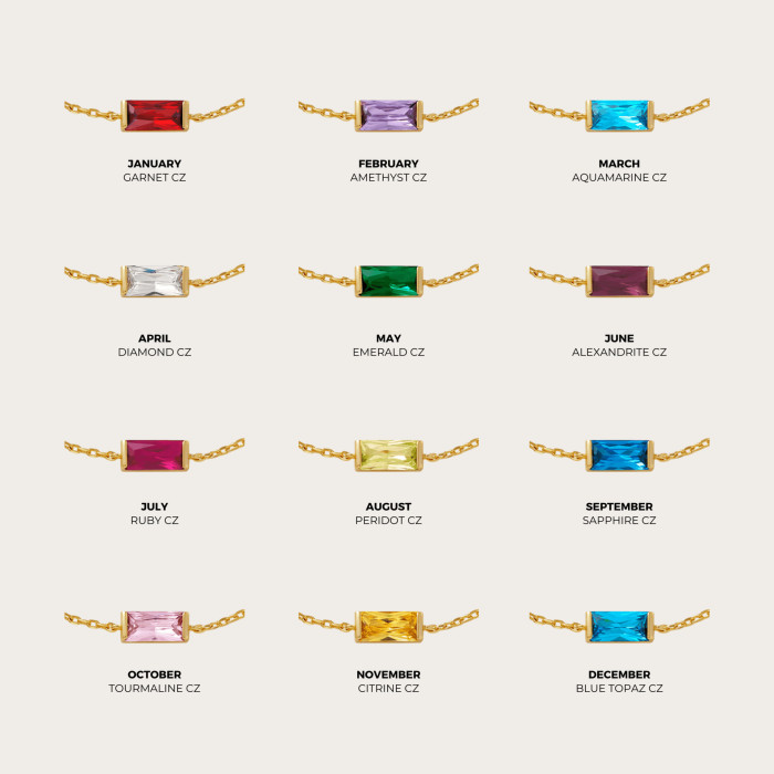 Chic 18K Gold Plated Stainless Steel 12 Birthstone Necklace Trendy Casual Jewelry Gift