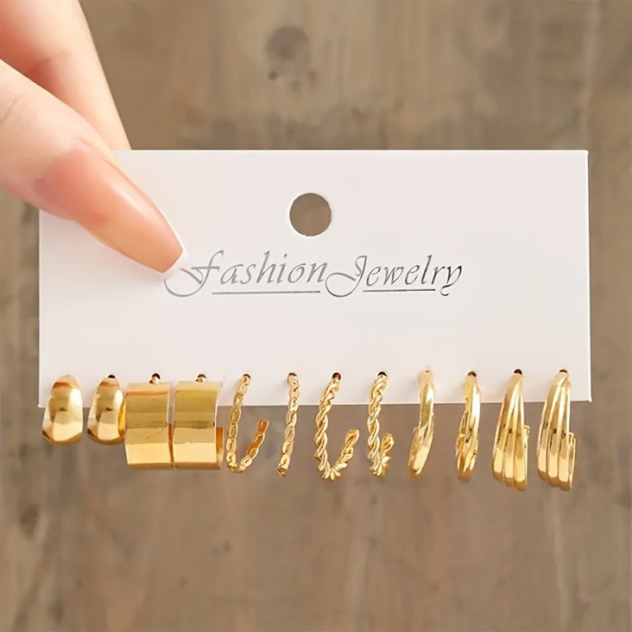 Golden Hoop Earrings Set with Imitation Pearl Decor Sexy Simple Style Alloy Jewelry Delicate Female Gift