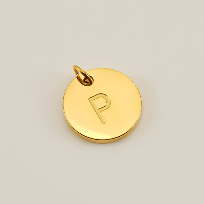 18k Gold Plated Round Stainless Steel 26 English Letters Small Pendant DIY Jewelry Accessories