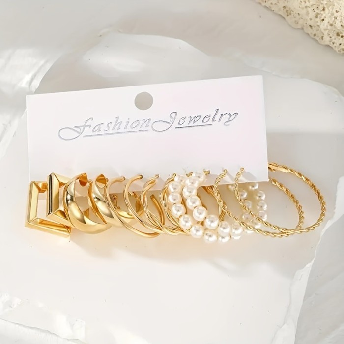 Trendy Gold Color Geometric Hoop Dangle Circle Imitation Pearl Drop Girls Earrings Jewelry Gift
