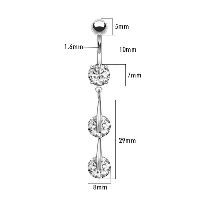 Hypoallergenic Fashion Zircon Long Pendant Belly Button Ring Women Body Piercing Belly Ring