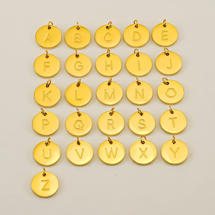18k Gold Plated Round Stainless Steel 26 English Letters Small Pendant DIY Jewelry Accessories
