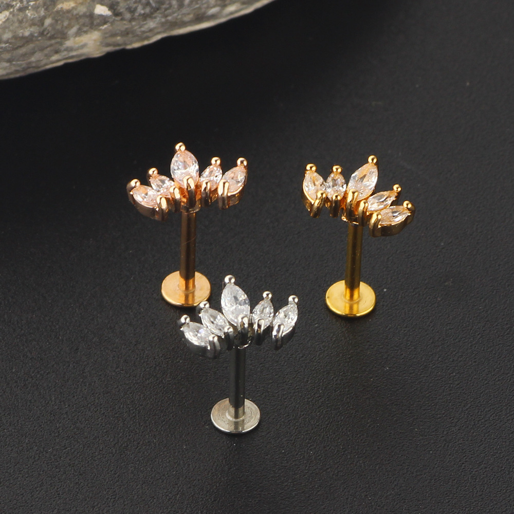 Chic Lotus Cz Flower Flat Back Stud Tragus Helix Cartilage Conch Earring Piercing Casual Jewelry Gift 216045324396